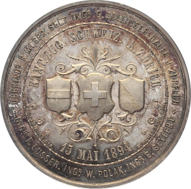 1894 Silbermedaille zur Einweihung des Albistunnels Zug - Zürich